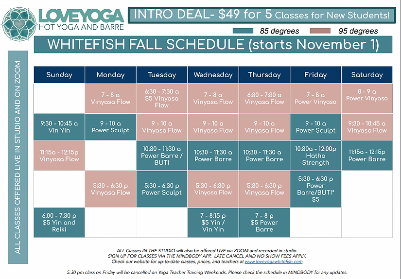 Schedule Love Yoga Whitefish Montana